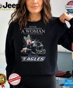 Never Underestimate A Woman Who Understands Football And Loves Georgia Southern Eagles x Minnie Mouse T Shirt