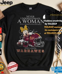 Never Underestimate A Woman Who Understands Football And Loves ULM Warhawks x Minnie Mouse T Shirt