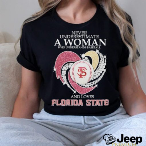 Never underestimate a woman who understand baseball and love Florida State Seminoles diamond 2024 Shirt