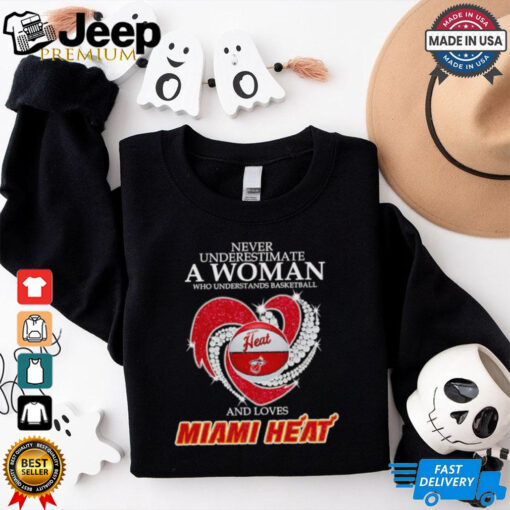 Never underestimate a woman who understands basketball and loves Miami Heat shirt