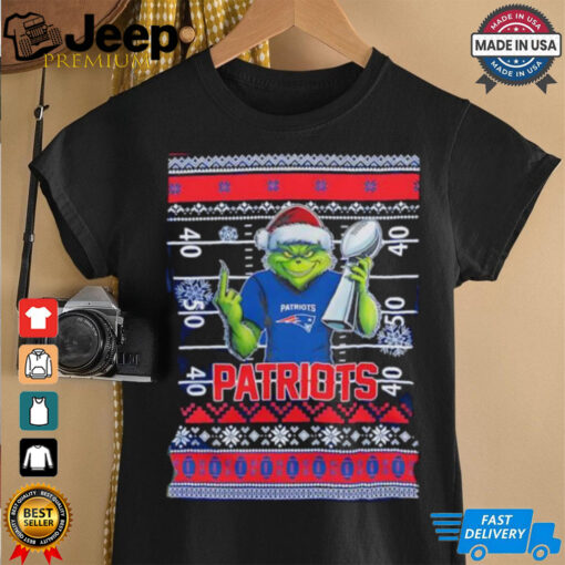 New England Patriots X Grinch Christmas with Super Bowl Trophy ugly Christmas shirt