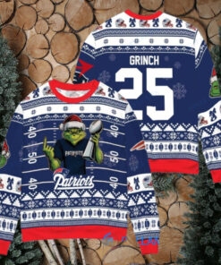 New England Patriots x Grinch Christmas Dr. Seuss How the Grinch Stole Christmas with Super Bowl Trophy Custom Ugly Christmas Sweater