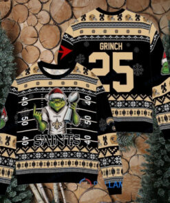 New Orleans Saints x Grinch Christmas Dr. Seuss How the Grinch Stole Christmas with Super Bowl Trophy Custom Ugly Christmas Sweater