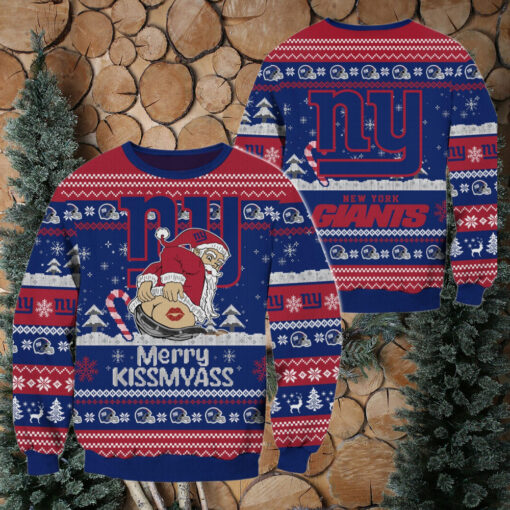 New York Giants NFL 2024 Merrykissmyass Funny Santa Claus Christmas Ugly Sweater