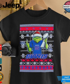 New York Giants X Grinch Christmas with Super Bowl Trophy ugly Christmas shirt