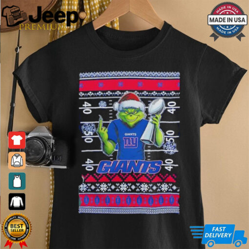 New York Giants X Grinch Christmas with Super Bowl Trophy ugly Christmas shirt