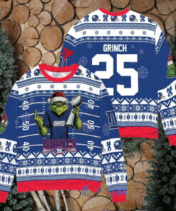 New York Giants x Grinch Christmas Dr. Seuss How the Grinch Stole Christmas with Super Bowl Trophy Custom Ugly Christmas Sweater