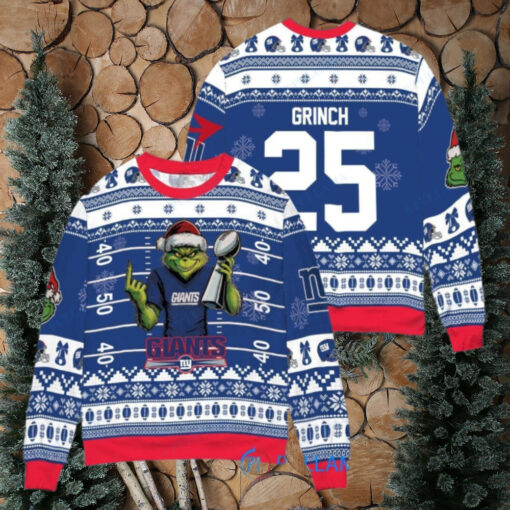 New York Giants x Grinch Christmas Dr. Seuss How the Grinch Stole Christmas with Super Bowl Trophy Custom Ugly Christmas Sweater