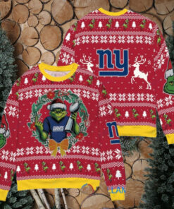 New York Giants x Grinch NFL Dr. Seuss How the Grinch Stole Christmas with Super Bowl Trophy Ugly Christmas Sweater Red