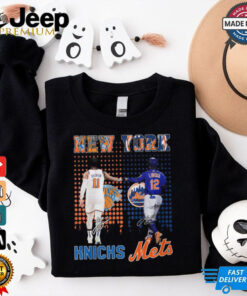 New York Knicks Jalen Brunson x New York Mets Francisco Lindor city skyline signatures shirt