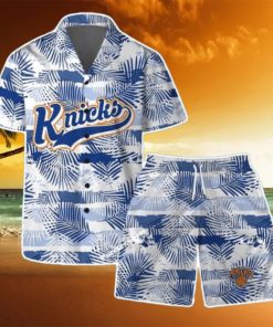 New York Knicks Team Logo Pattern Leaves Tropical Hawaiian Shirt & Short