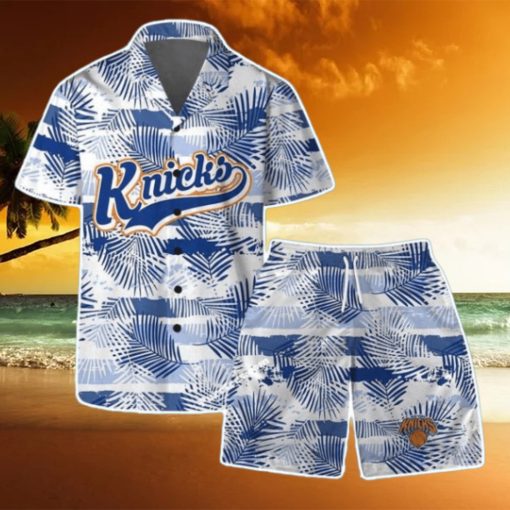 New York Knicks Team Logo Pattern Leaves Tropical Hawaiian Shirt & Short