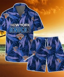 New York Knicks Team Logo Pattern Leaves Vintage Art Hawaiian Shirt & Short