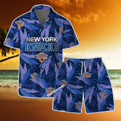 New York Knicks Team Logo Pattern Leaves Vintage Art Hawaiian Shirt & Short