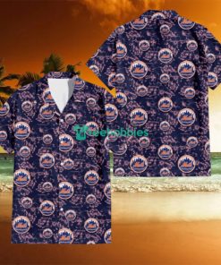 New York Mets Thistle Sketch Hibiscus Dark Slate Blue Background 3D Hawaiian Shirt Gift For Fans