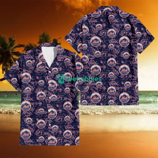 New York Mets Thistle Sketch Hibiscus Dark Slate Blue Background 3D Hawaiian Shirt Gift For Fans