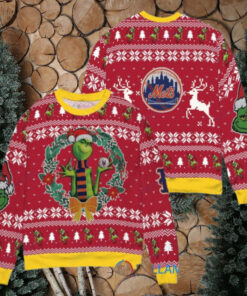 New York Mets x Grinch Dr. Seuss How the Grinch Stole Christmas MLB with World Series Trophy Ugly Christmas Sweater Red