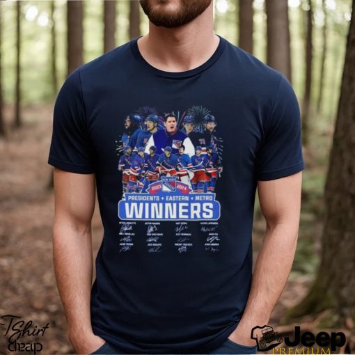 New York Rangers 2023 2024 Presidents + Eastern + Metro Winners Signatures Shirt