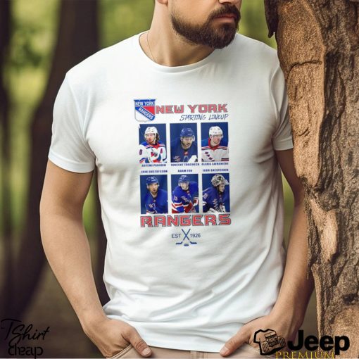 New York Rangers starting lineup Panarin Trocheck Lafreniere Gustafsson Fox Shesterkin shirt