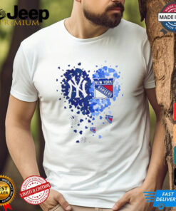 New York Yankees and New York Rangers Heart Tiny 2024 T Shirt White