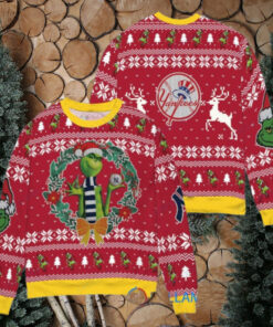 New York Yankees x Grinch Dr. Seuss How the Grinch Stole Christmas MLB with World Series Trophy Ugly Christmas Sweater Red