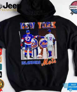 New York city skyline Islanders Lee and Mets Lindor signatures shirt