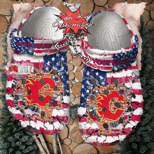 Nhl Calgary Flames American Flag Custom Name Crocs Clog