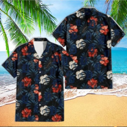 Nighttime Hibiscus Dark Leaf Detroit Tigers Aloha Shirt