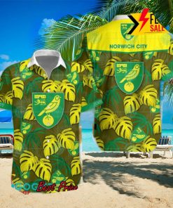 Norwich City FC Big Logo Tropical Leaves Hawaiian Shirt And Shorts