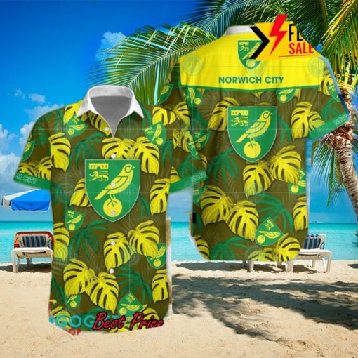 Norwich City FC Big Logo Tropical Leaves Hawaiian Shirt And Shorts