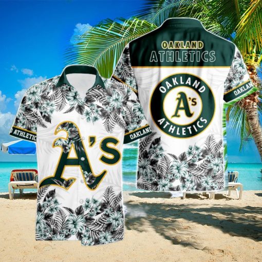 Oakland Athletics Hibiscus Plumeria Flower 3D Printed Hawaiian Shirt