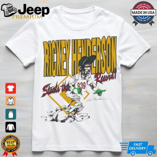 Oakland Athletics Rickey Henderson steals the 939 record player caricature shirt