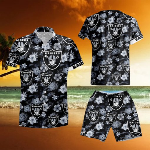 Oakland Raiders Tropical Flower Hawaiian Shirt And Short