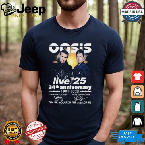 Oasis Live ’25 34th Anniversary 1991 2025 Thank You For The Memories T Shirt