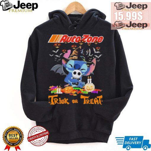 Official Baby Stitch Hug Baby Jack Skellington AutoZone Trick Or Treat Halloween 2024 shirt