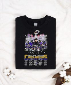 Official Baltimore Ravens Super Bowl LVIII 2024 Champions Signatures T Shirt