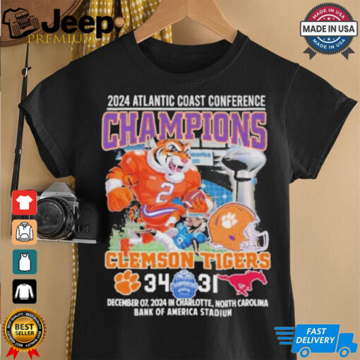 Official Clemson Tigers 2024 Atlantic Coast Conference Champions 34 21 SMU Shirt