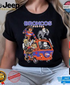 Official Denver Broncos NFL Horror Characters Movie Hippie Halloween Shirt