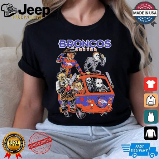 Official Denver Broncos NFL Horror Characters Movie Hippie Halloween Shirt