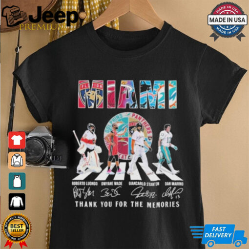 Official Florida Panthers x Miami Heat x Miami Marlins x Miami Dolphins Signature Thank You For The Memories Unisex T Shirt