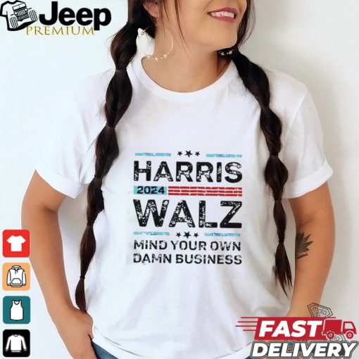 Official Harris Walz 2024 Mind Your Own Damn Business Retro Long Sleeve Shirt