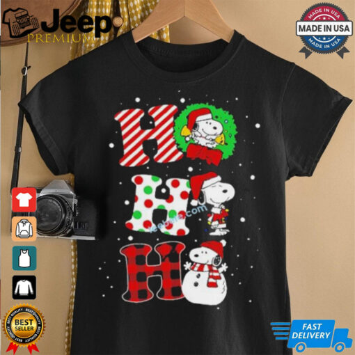 Official Ho Ho Ho Peanuts Snoopy Snowman Merry Christmas Shirt