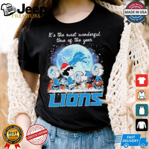 Official It’s The Most Wonderful Time Of The Years Peanuts Characters X Detroit Lions Merry Christmas Shirt