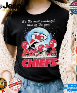 Official It’s The Most Wonderful Time Of The Years Peanuts Characters X Kansas City Chiefs Merry Christmas Shirt