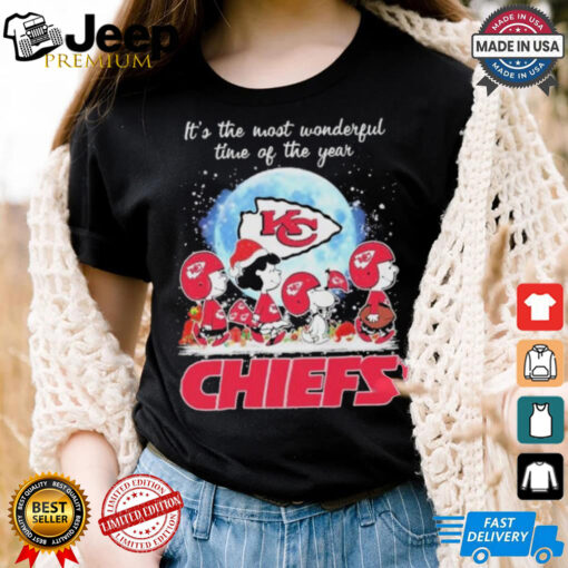 Official It’s The Most Wonderful Time Of The Years Peanuts Characters X Kansas City Chiefs Merry Christmas Shirt