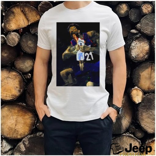 Official Joel Embiid devours Victor Wembanyama San Antonio Spurs oil paint shirt