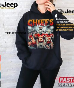 Official Kansas City Chiefs Halloween Horror Movie Patrick Mahomes Travis Kelce And Khalen Saunders Shirt