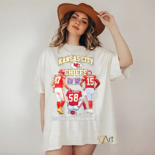 Official Kansas City Chiefs Kelce Thomas and Mahomes time to win Super Bowl 58 For #58 shirt