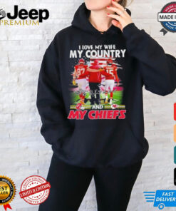 Official Kelce Mahomes And Andy Reid I Love My Wife My Country And My Kansas City Chiefs Shirt