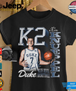Official Kon Knueppel K2 Duke Blue Devils Basketball 90s graphic signature t-shirt featuring retro-inspired design and bold team graphics.